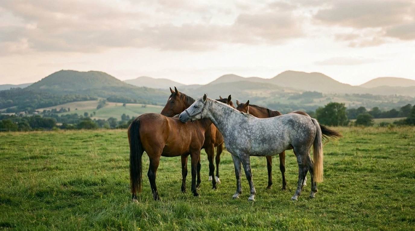 Les chevaux du Le domaine de Nabou en liberté, Puy-de-Dôme